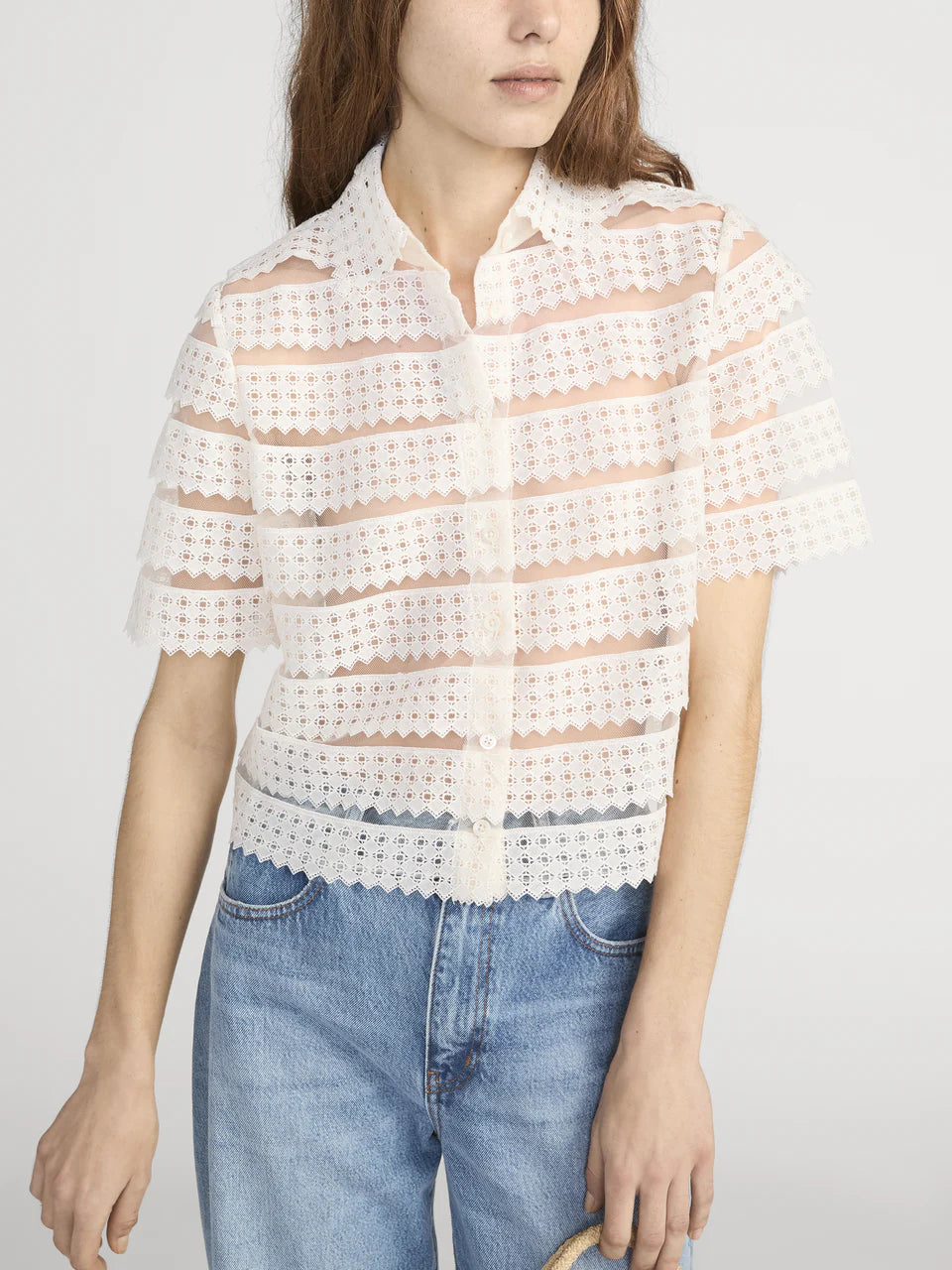 Frame The Lattice Crochet Blouse Cream