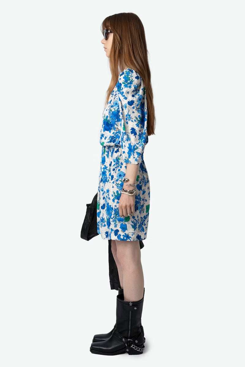 Zadig & Voltaire Ruz Crepe Mini Dress with Garden Flowers