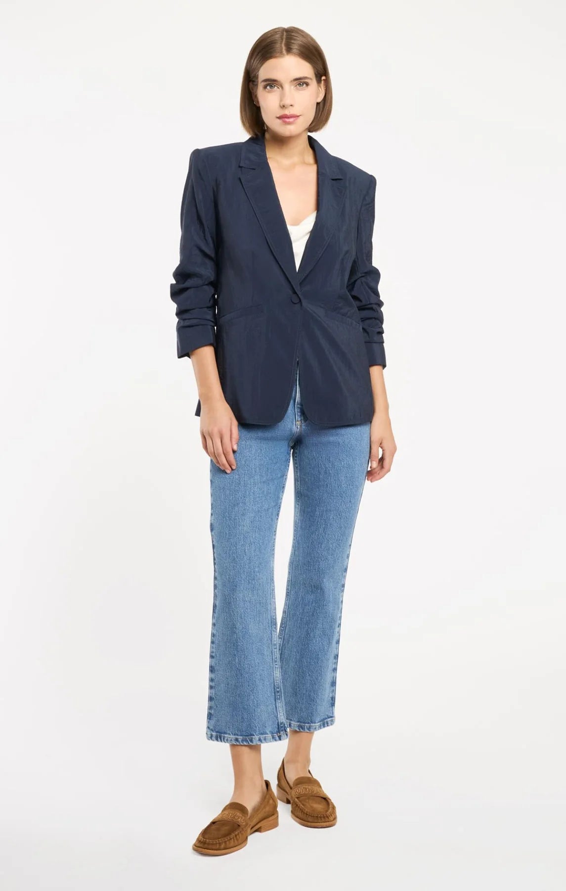 Cinq A Sept Tumbled Woven Khloe Blazer Navy