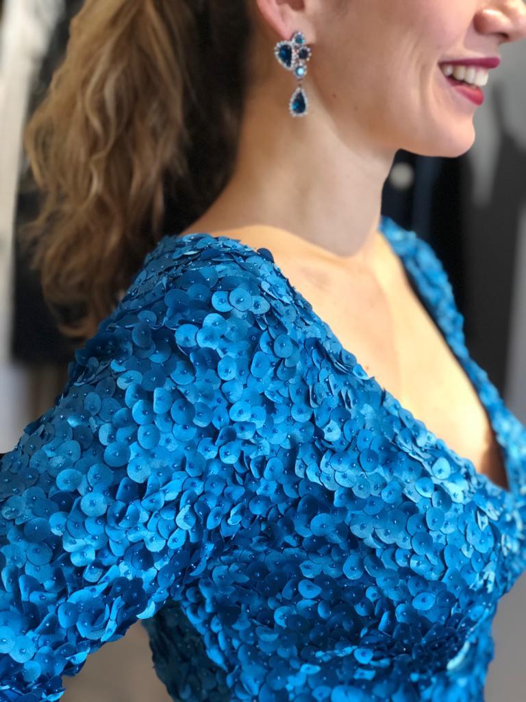 Theia Petal Dress V-Neck with Flared Skirt