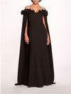 Marchesa Notte Off the Shoulder Cape Gown with Flower Appliques