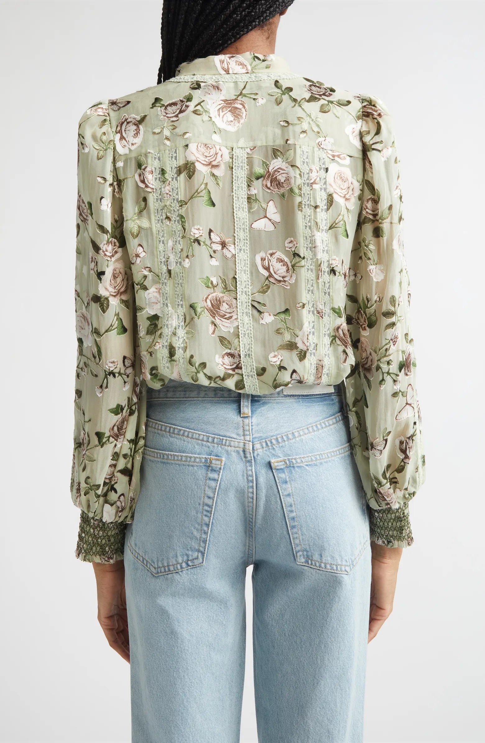 Alice + Olivia Arlette Floral Lace Trim Shirt