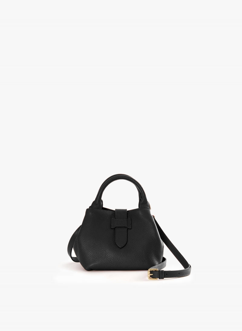 Cinzia Rocca Black Leather Shoulder bag With Integrated Handle and Shoulder Strap - Black