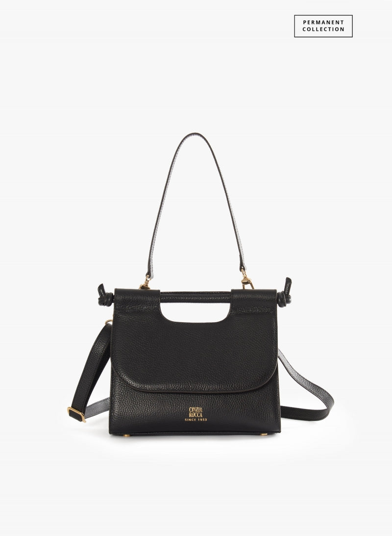 Cinzia Rocca Sac à bandoulière noir en cuir avec poignée intégrée et bandoulière - Noir
