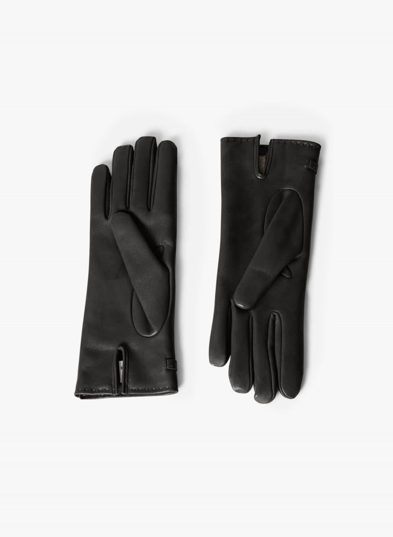 Cinzia Rocca Nappa Leather Gloves with Band and Hook Black