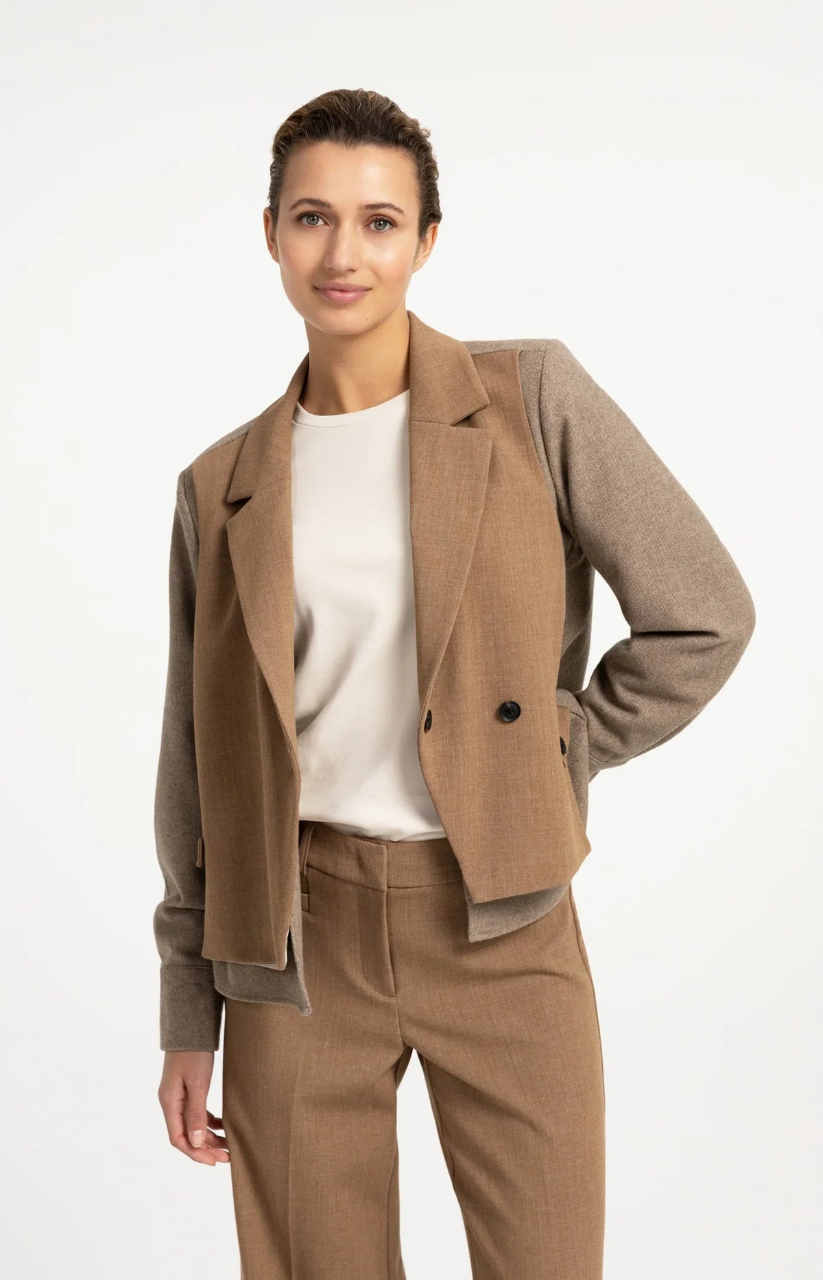 YAYA Woven loose fit cut and sew blazer with contrast fabric