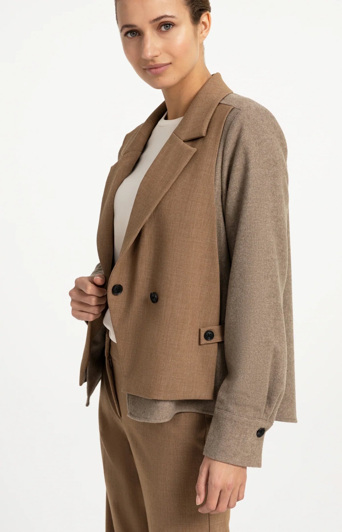 YAYA Woven loose fit cut and sew blazer with contrast fabric
