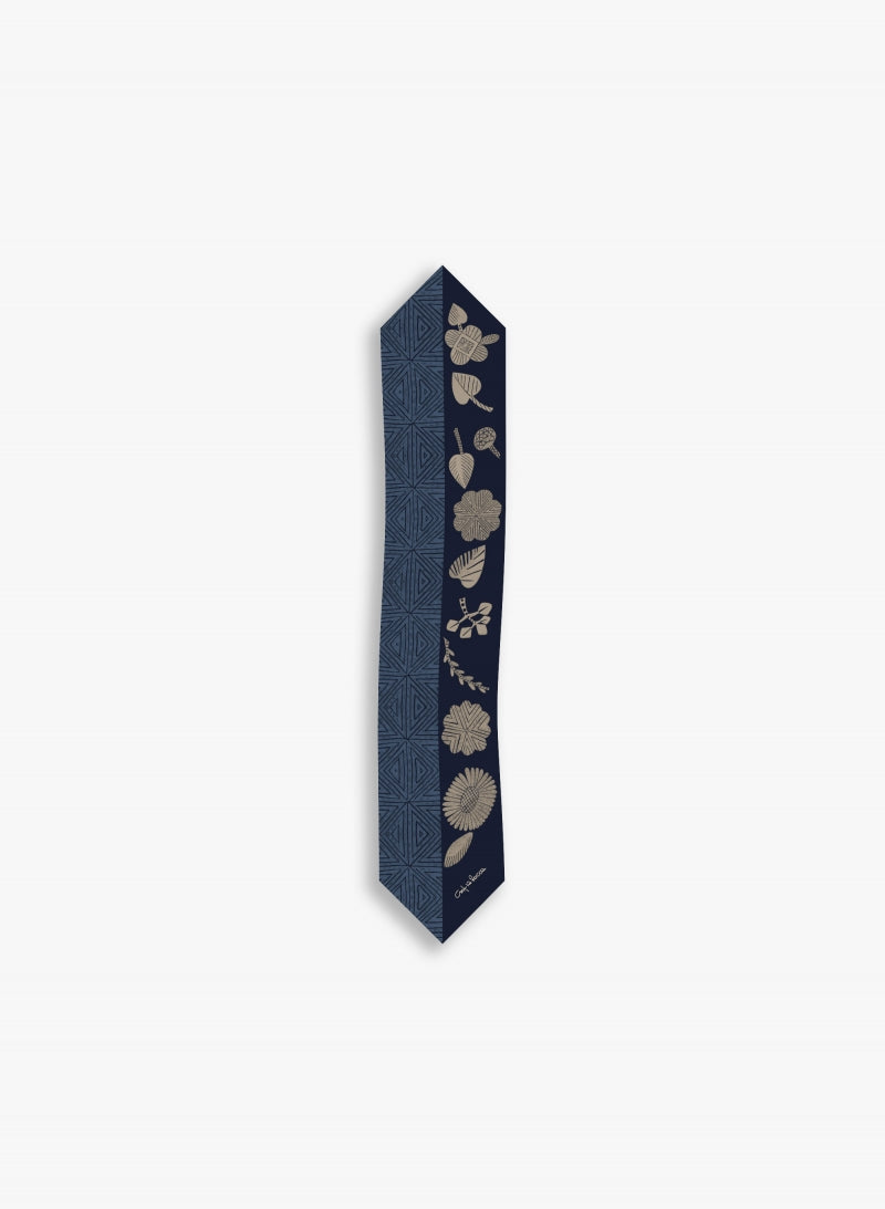 Cinzia Rocca Twill Silk Headband With Geometric Pattern and Leaves - Blue