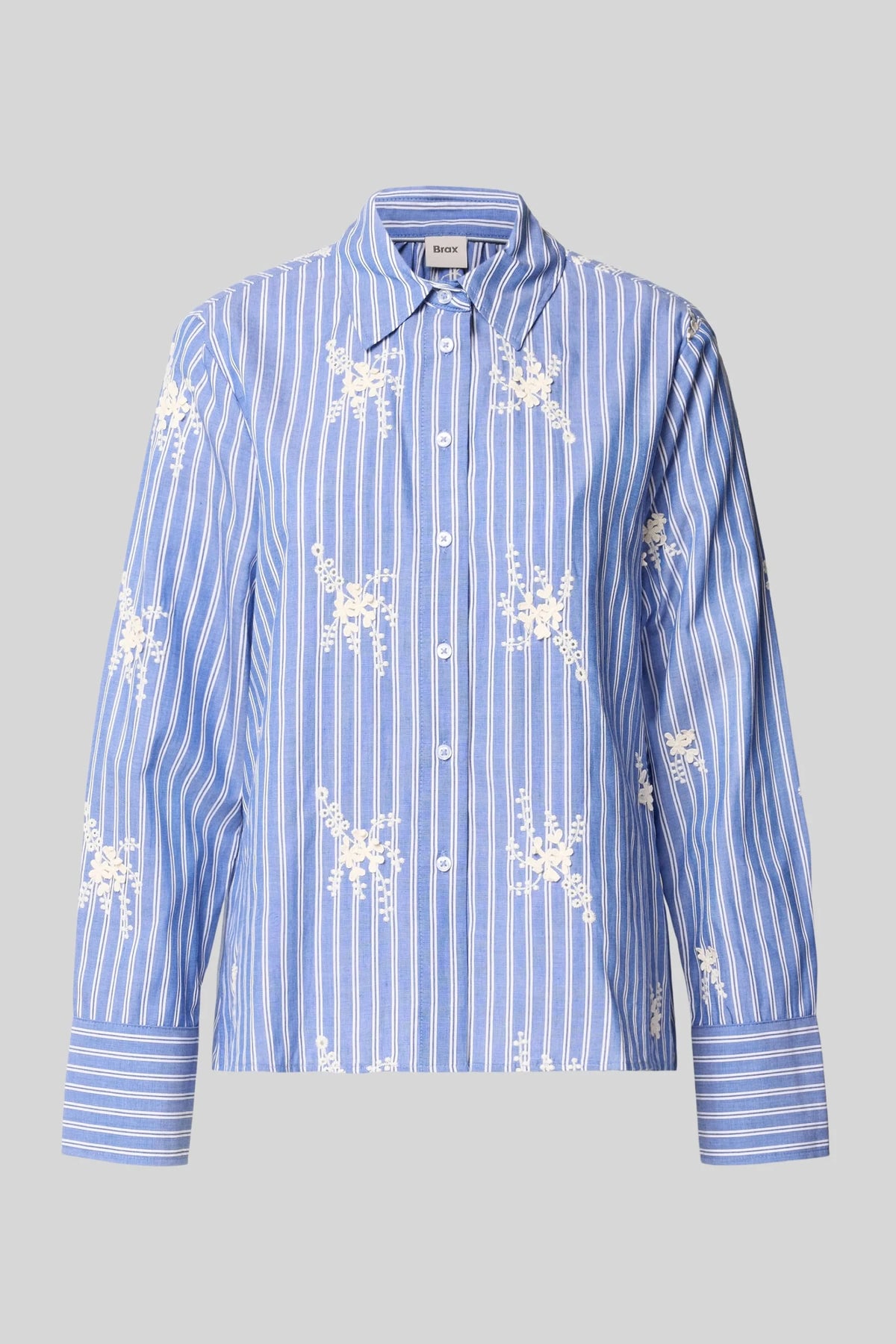 Brax Style Viki Striped Shirt with Floral Embroidery