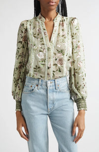 Alice + Olivia Arlette Floral Lace Trim Shirt