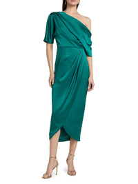 Theia Rayna One Shoulder Draped Gown