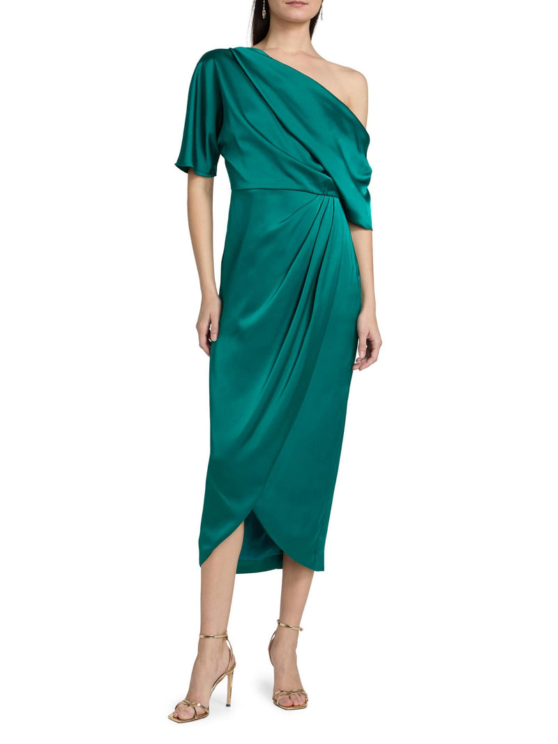 Theia Rayna One Shoulder Draped Gown