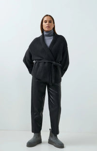 YAYA Faux leather carrot fit trousers with seam detail
