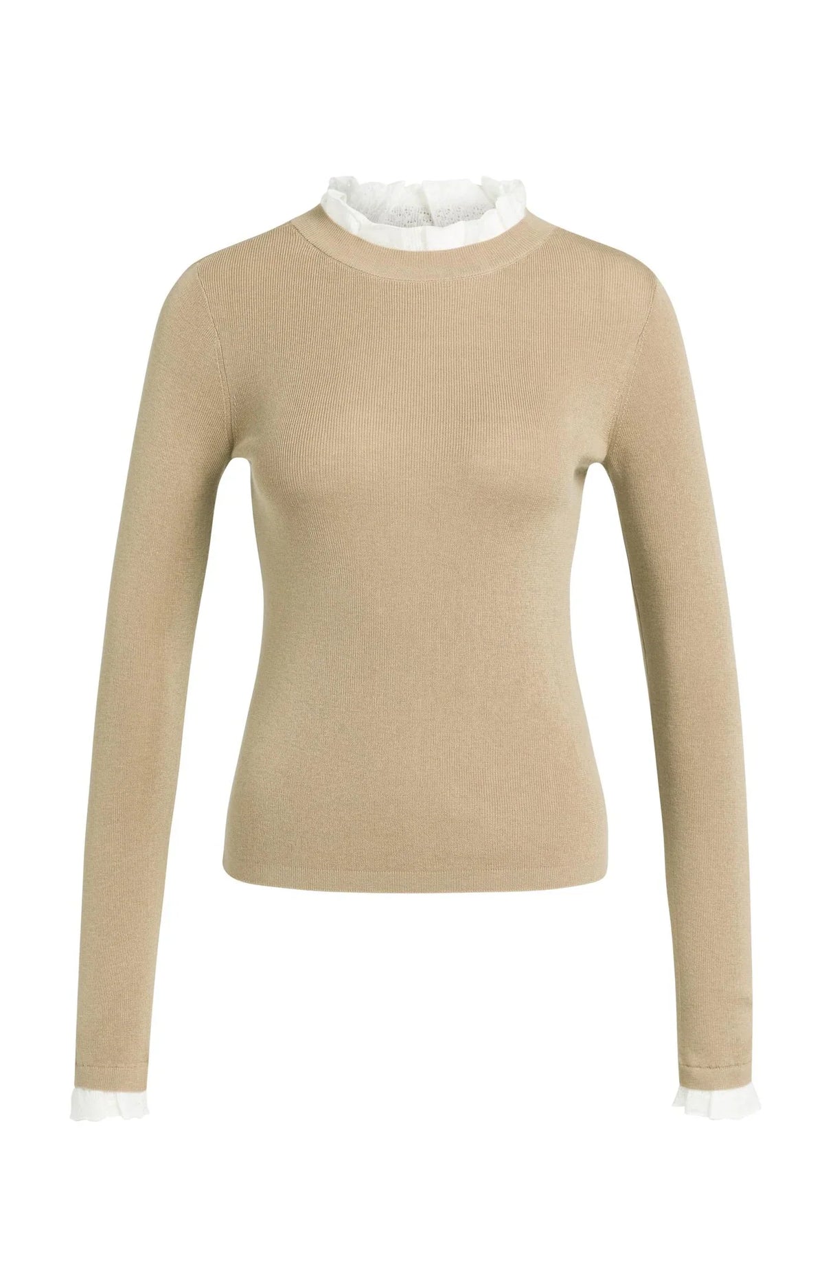 YAYA Fitted rib sweater with ruffle detail