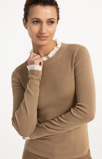 YAYA Fitted rib sweater with ruffle detail