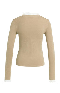 YAYA Fitted rib sweater with ruffle detail