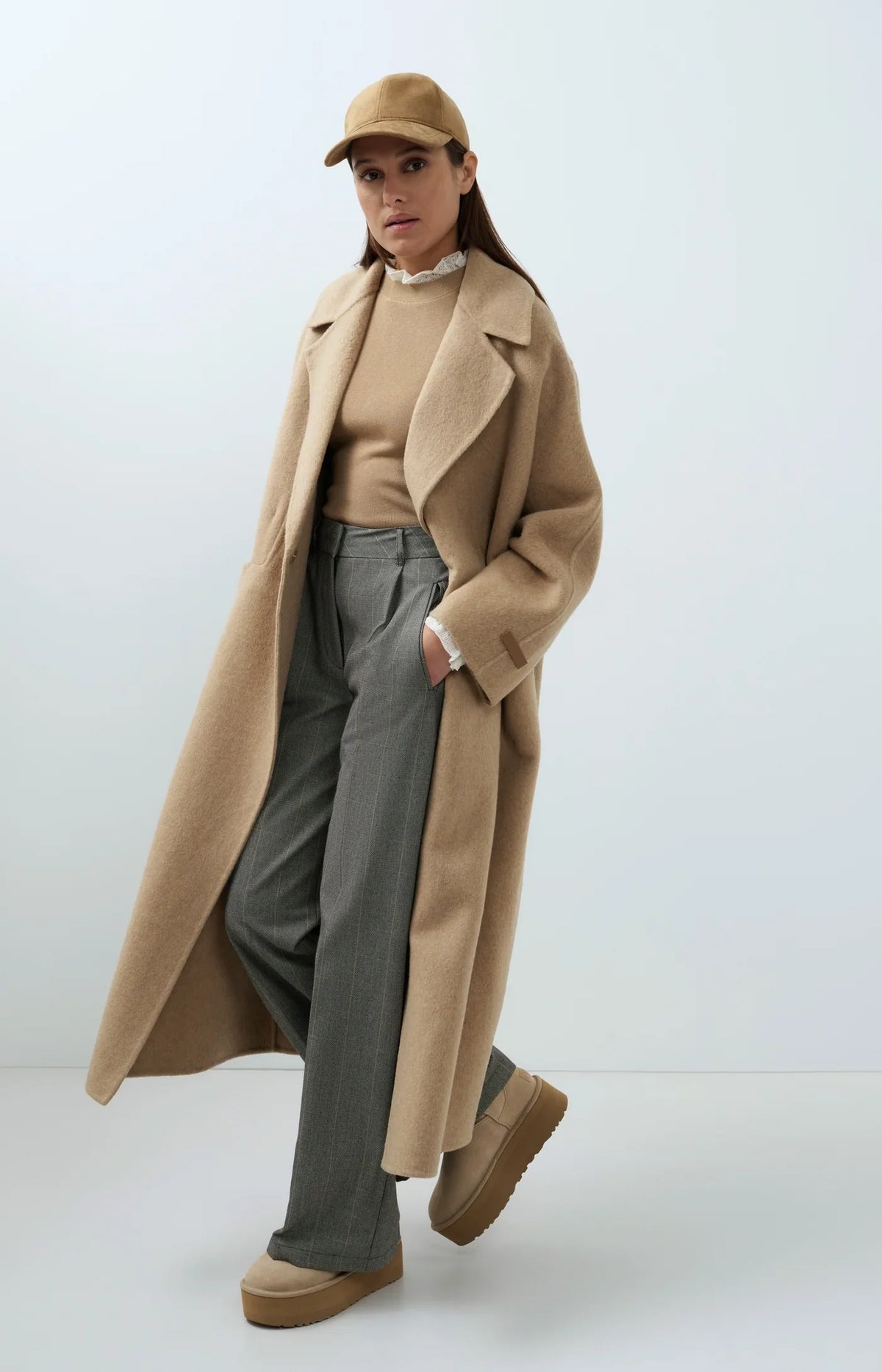 YAYA Fitted rib sweater with ruffle detail