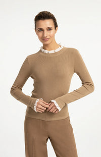 YAYA Fitted rib sweater with ruffle detail