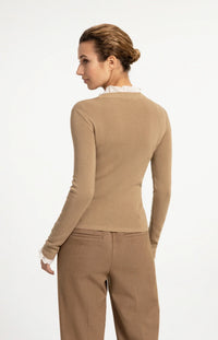 YAYA Fitted rib sweater with ruffle detail