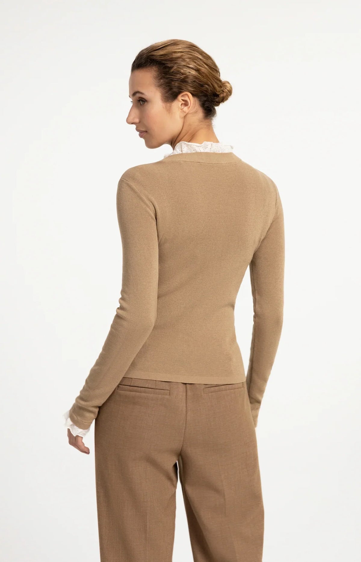 YAYA Fitted rib sweater with ruffle detail
