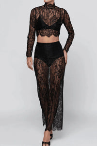 L'Agence Henriette Lace Long-Sleeve Top - Black