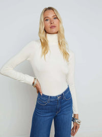 L'Agence 5558MJT-VIWH pull Lani à col roulé et manches longues Vintage White