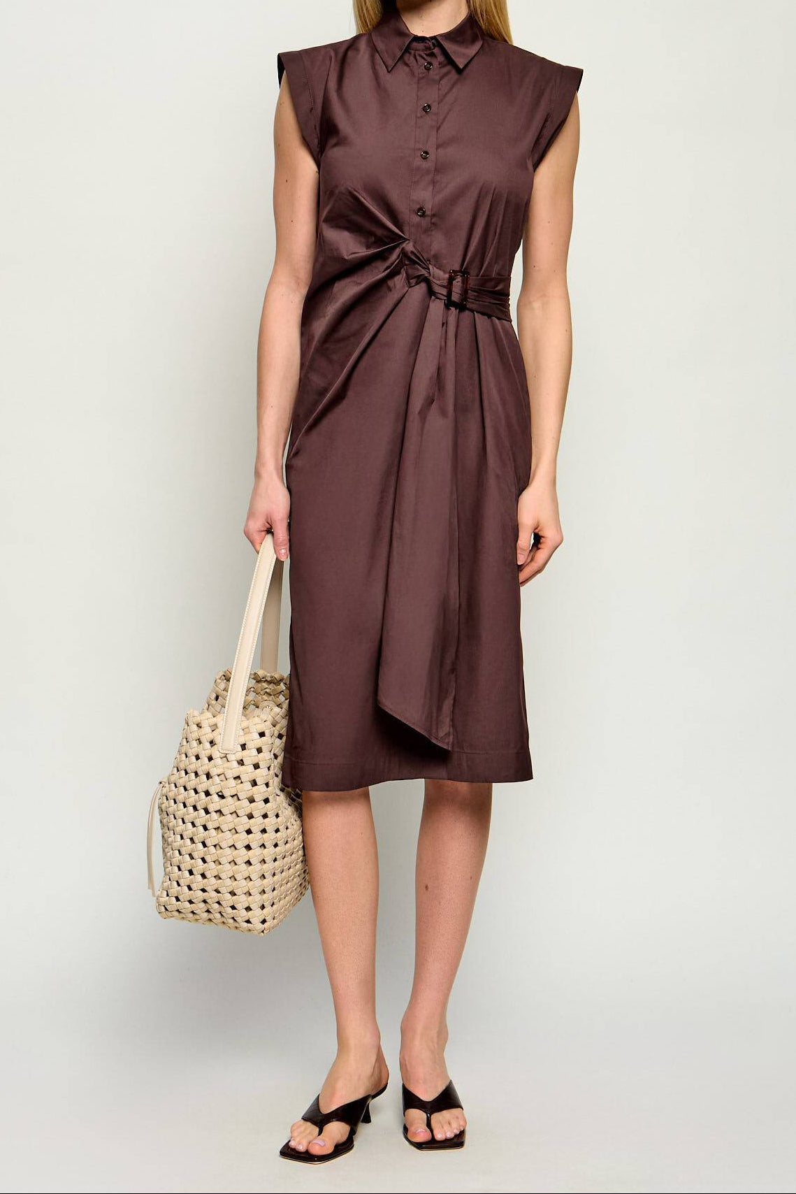 Robe en Popeline de Coton Marron Marella