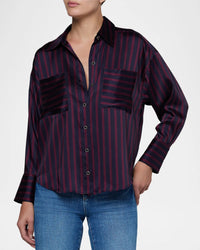 L'Agence Eliora Relaxed Blouse Midnight/Deep Sangria Even Stripe