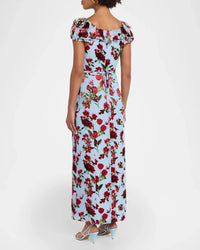 Robe maxi à volants manches courtes Tara American Beauty Carolina Blue Alice & Olivia