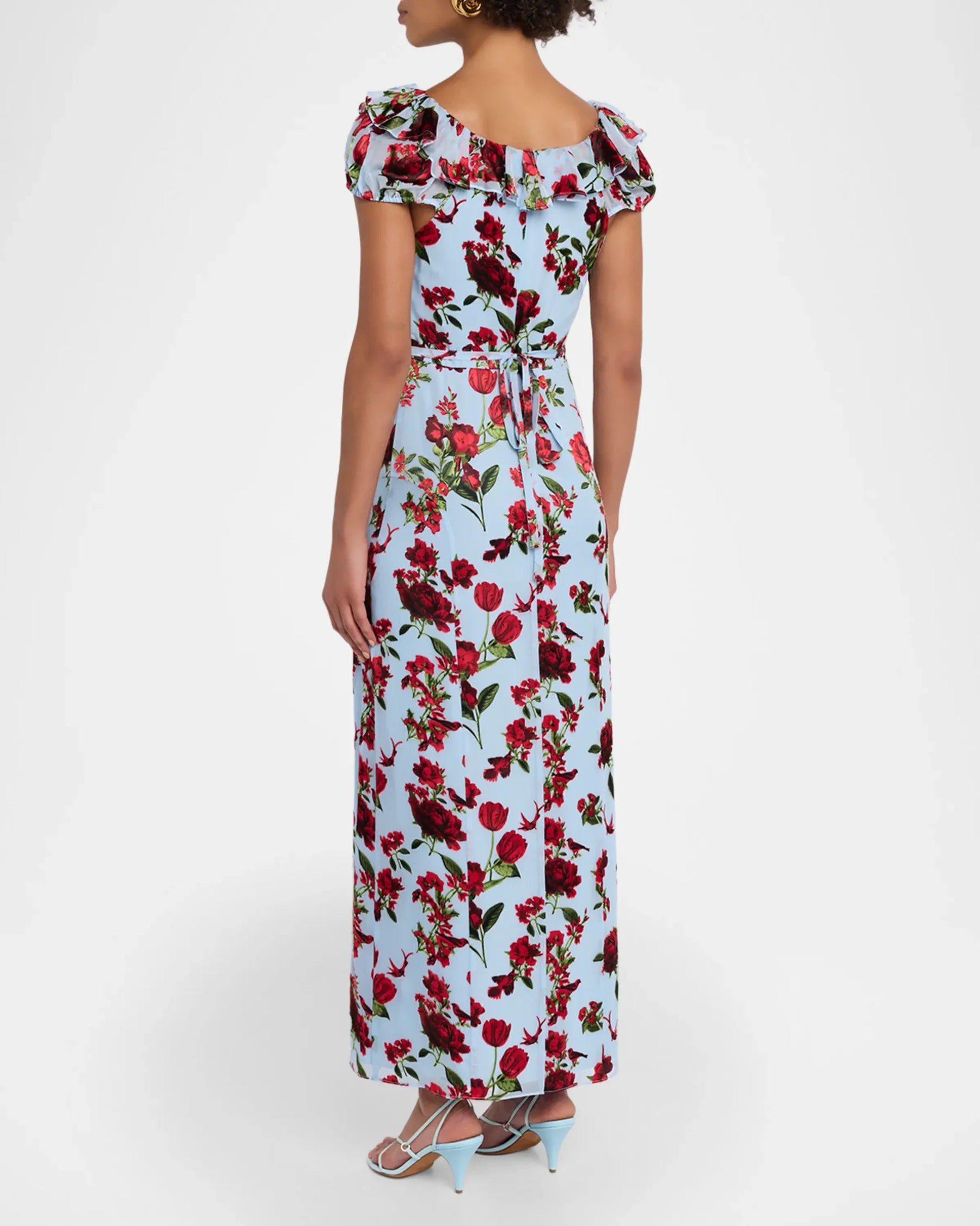 Robe maxi à volants manches courtes Tara American Beauty Carolina Blue Alice & Olivia