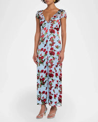 Robe maxi à volants manches courtes Tara American Beauty Carolina Blue Alice & Olivia