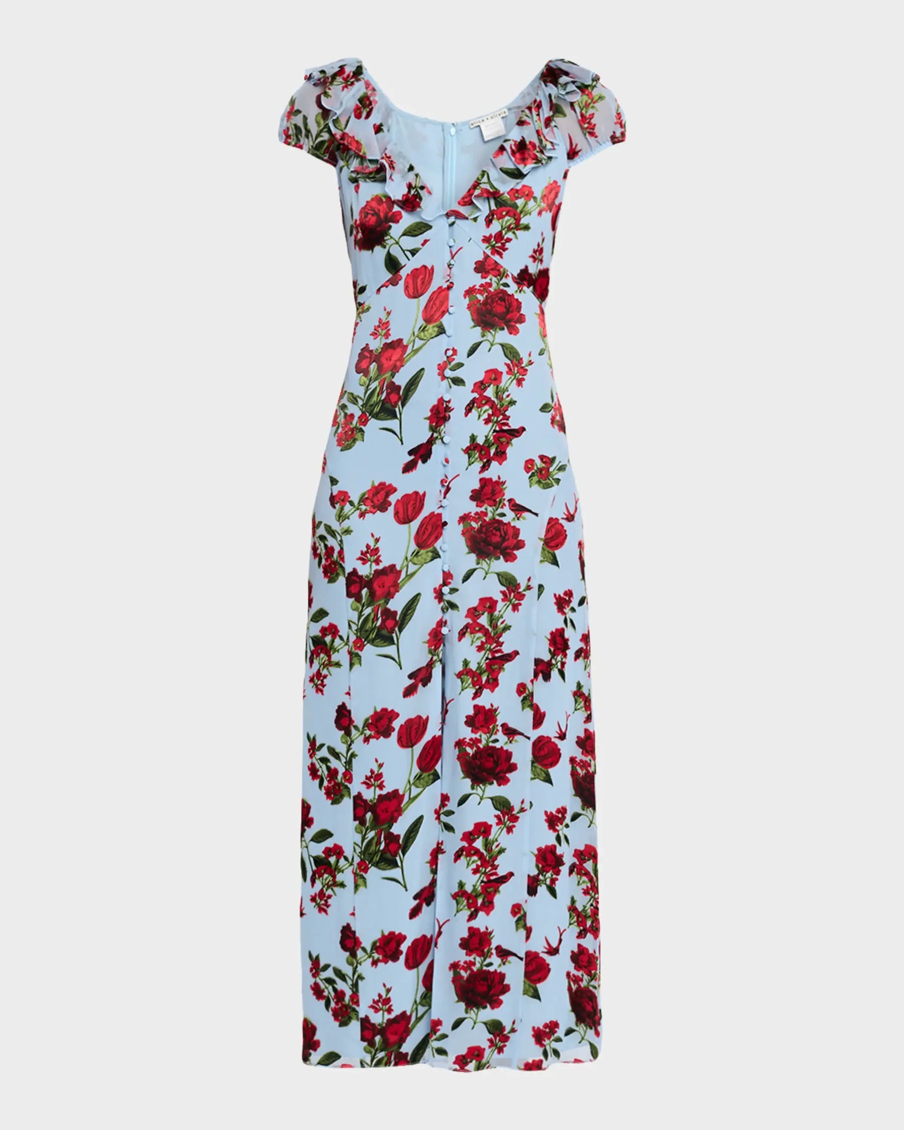 Robe maxi à volants manches courtes Tara American Beauty Carolina Blue Alice & Olivia