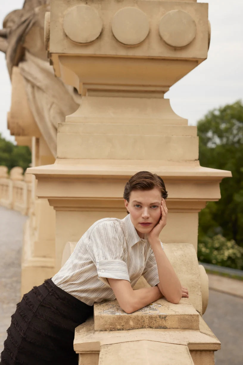 Emanou Olivie French Cuff Shirt Pearl & Espresso