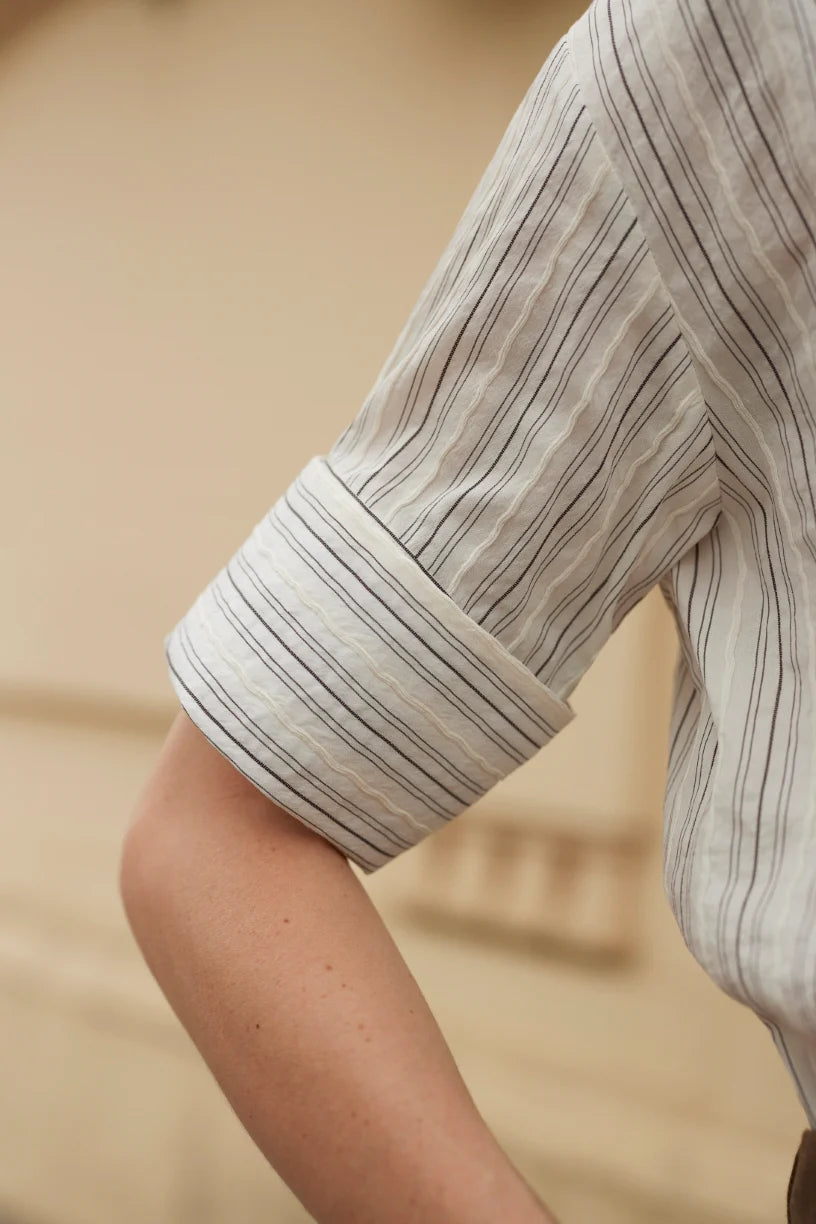Emanou Olivie French Cuff Shirt Pearl & Espresso