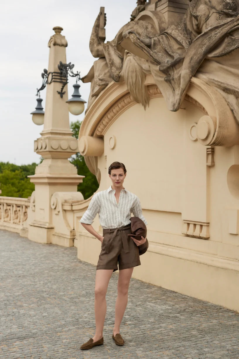 Emanou Olivie French Cuff Shirt Pearl & Espresso