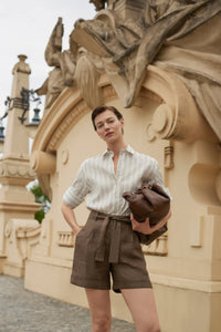 Emanou Olivie French Cuff Shirt Pearl & Espresso