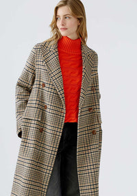 Oui Check Wool Blend Coat