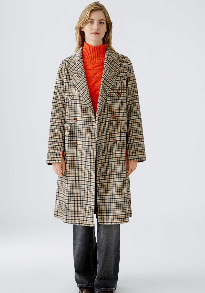 Oui Check Wool Blend Coat