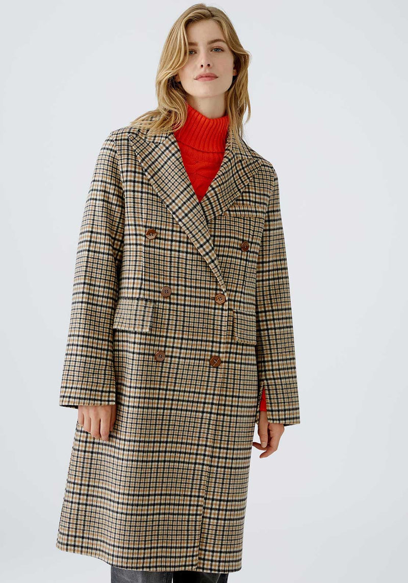 Oui Check Wool Blend Coat