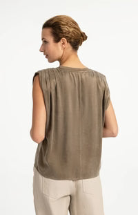 YAYA Sleeveless Top with Shoulder Pleats - TeakBrown