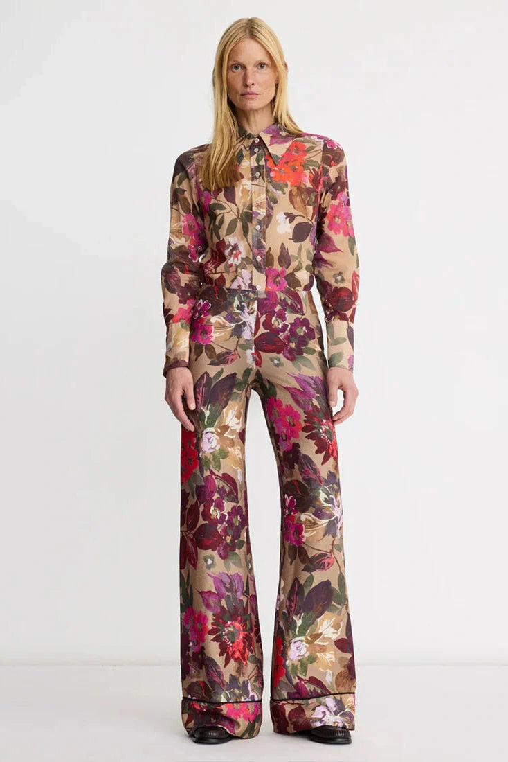 Smythe Multi Piped Side-Zip Palazzo Pant - Brown Multi
