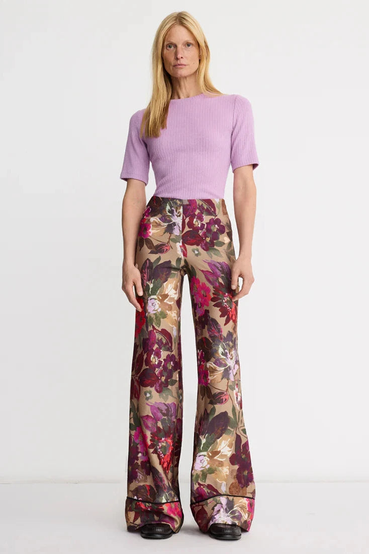Smythe Multi Piped Side-Zip Palazzo Pant - Brown Multi