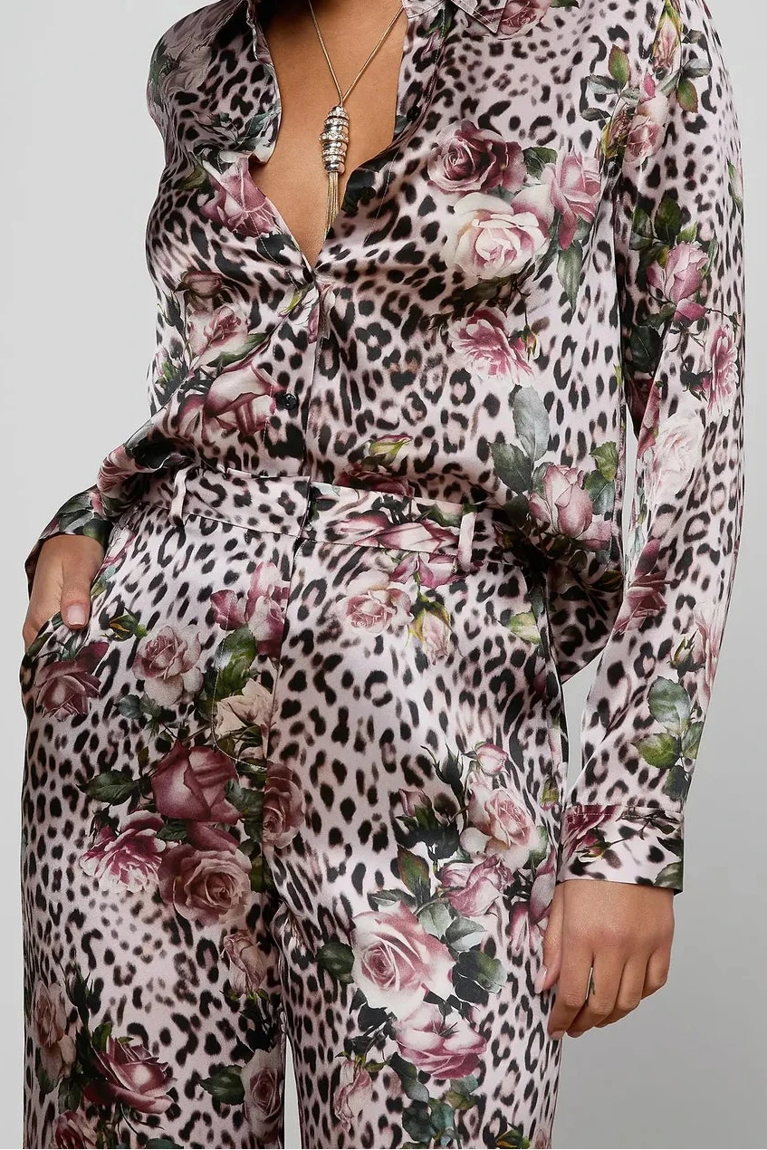 L'Agence Tyler Long-Sleeve Blouse Multi Small Rose Cheetah