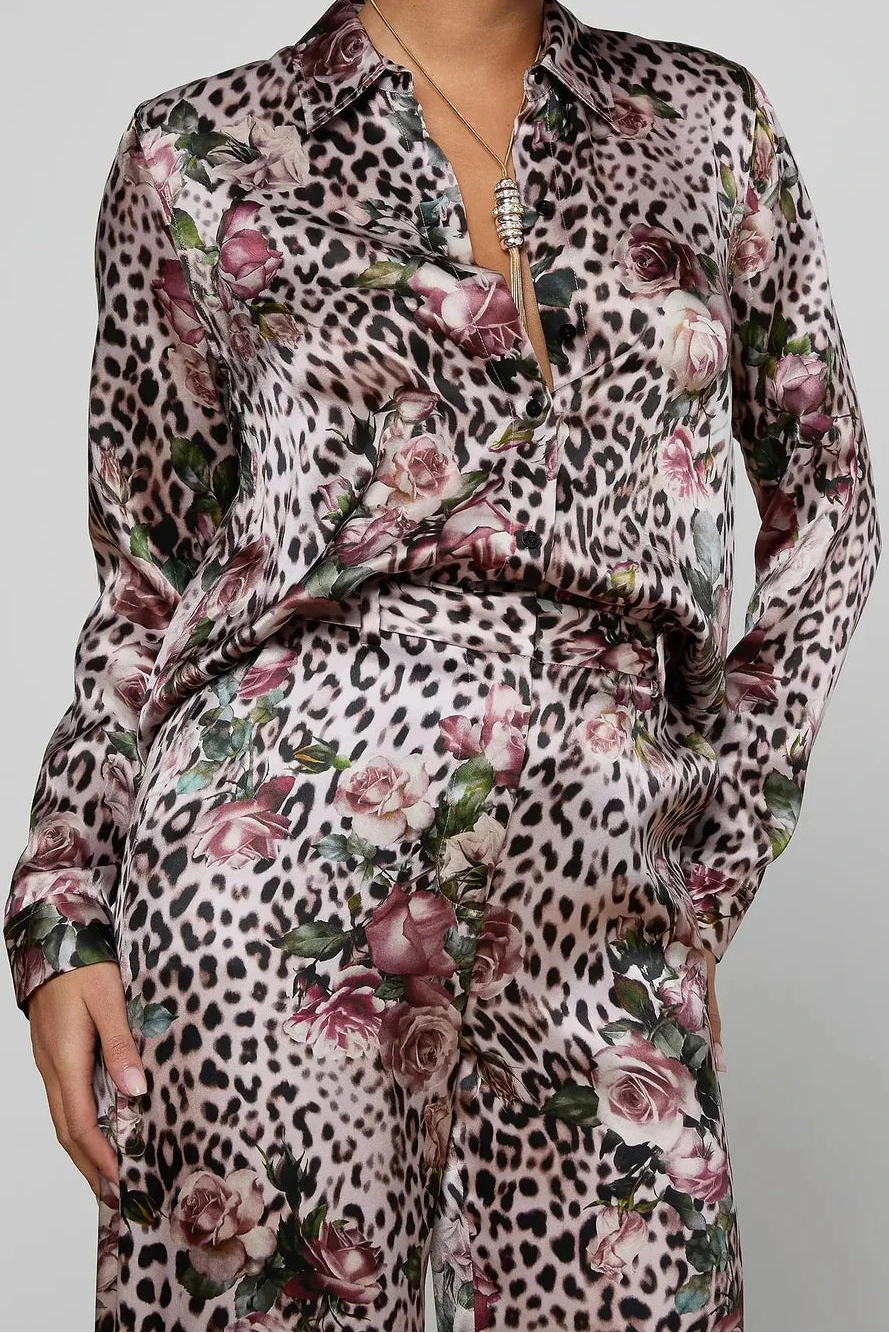 L'Agence Tyler Long-Sleeve Blouse Multi Small Rose Cheetah