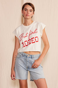 People of Leisure But First Rodeo Crop Top White