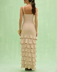 PatBO Stella Mesh Maxi Dress Beige