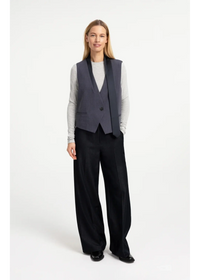 YAYA Woven Wide Leg Trousers with Belt - CatBlack