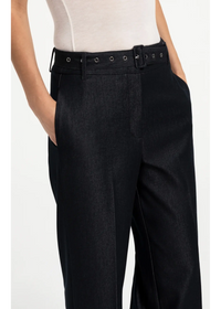 YAYA Woven Wide Leg Trousers with Belt - CatBlack