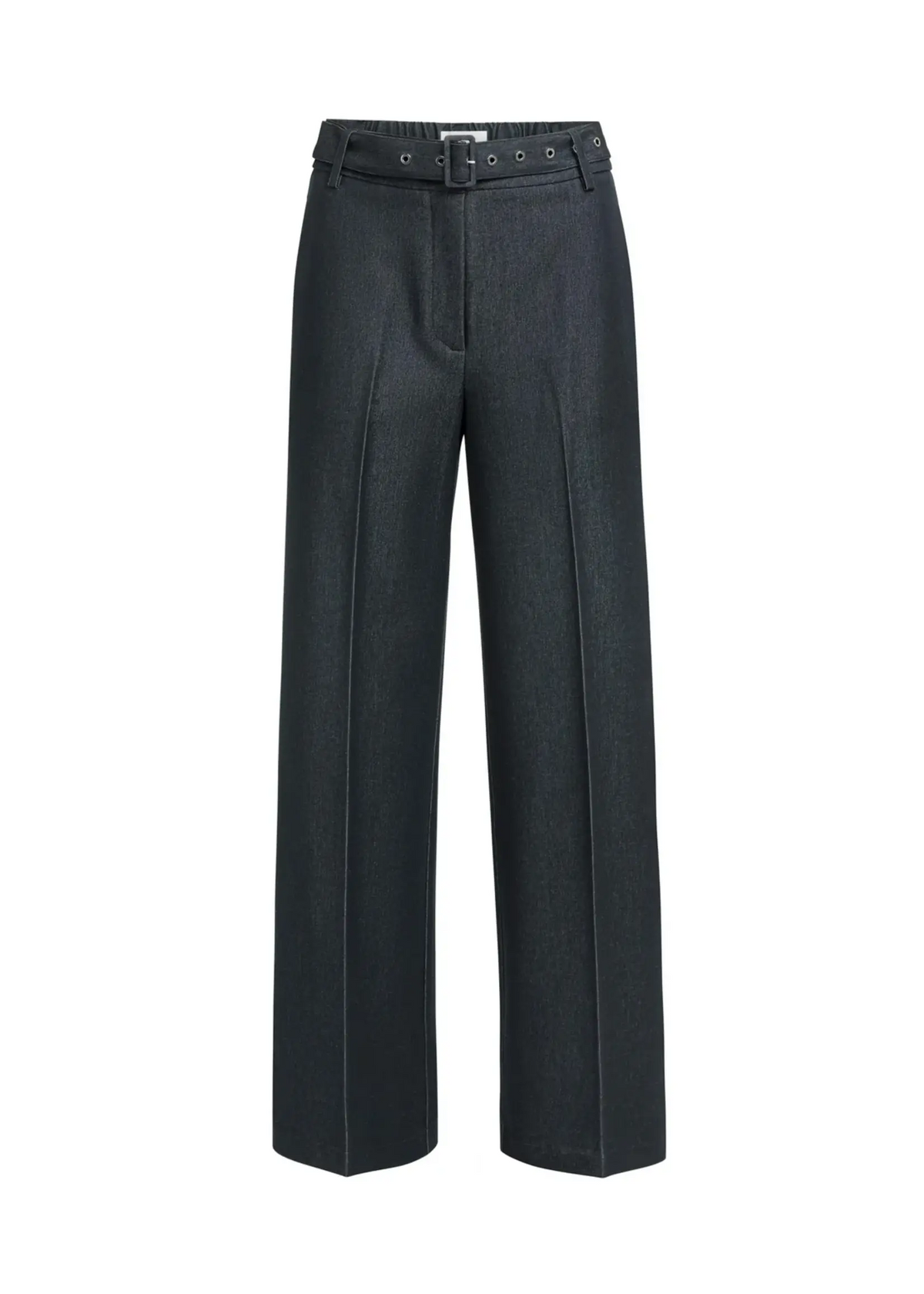 YAYA Woven Wide Leg Trousers with Belt - CatBlack