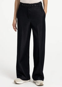 YAYA Woven Wide Leg Trousers with Belt - CatBlack